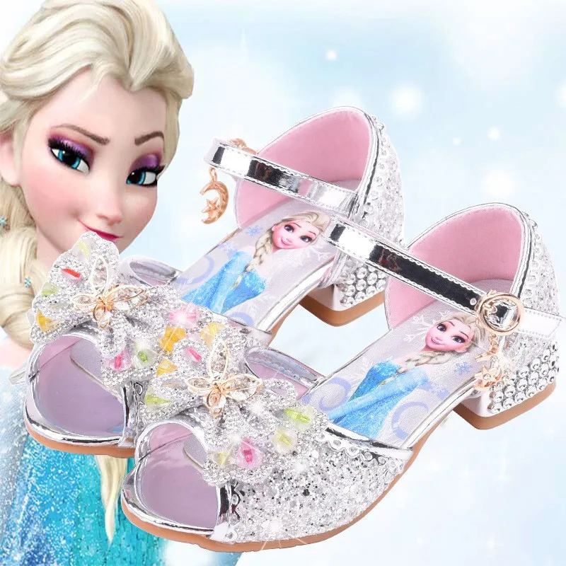 디즈니 겨울왕국 2 엘사 공주 코스프레 샌들 여성용 청소년 및 어린이 - 크리스탈 하이힐 캣워크 쇼 신발 반짝이는 라인스톤