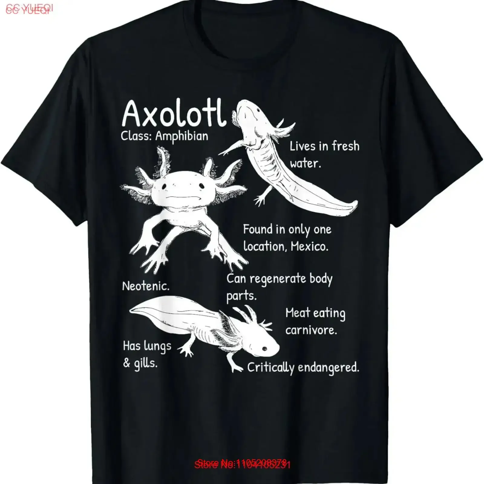 

Axolotl Facts Species Types Endangered Animals Illustration T Shirt vintage Washed Slightly Top For Everyday Wear fashion