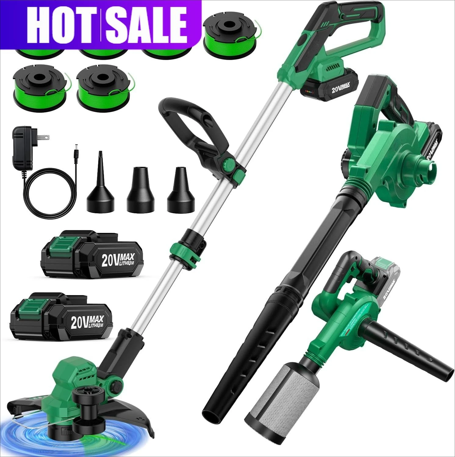 

KIMO 20V Weed Wacker and Blower Combo w/2 x 2.0Ah Battery & Charger, Brushless Motor