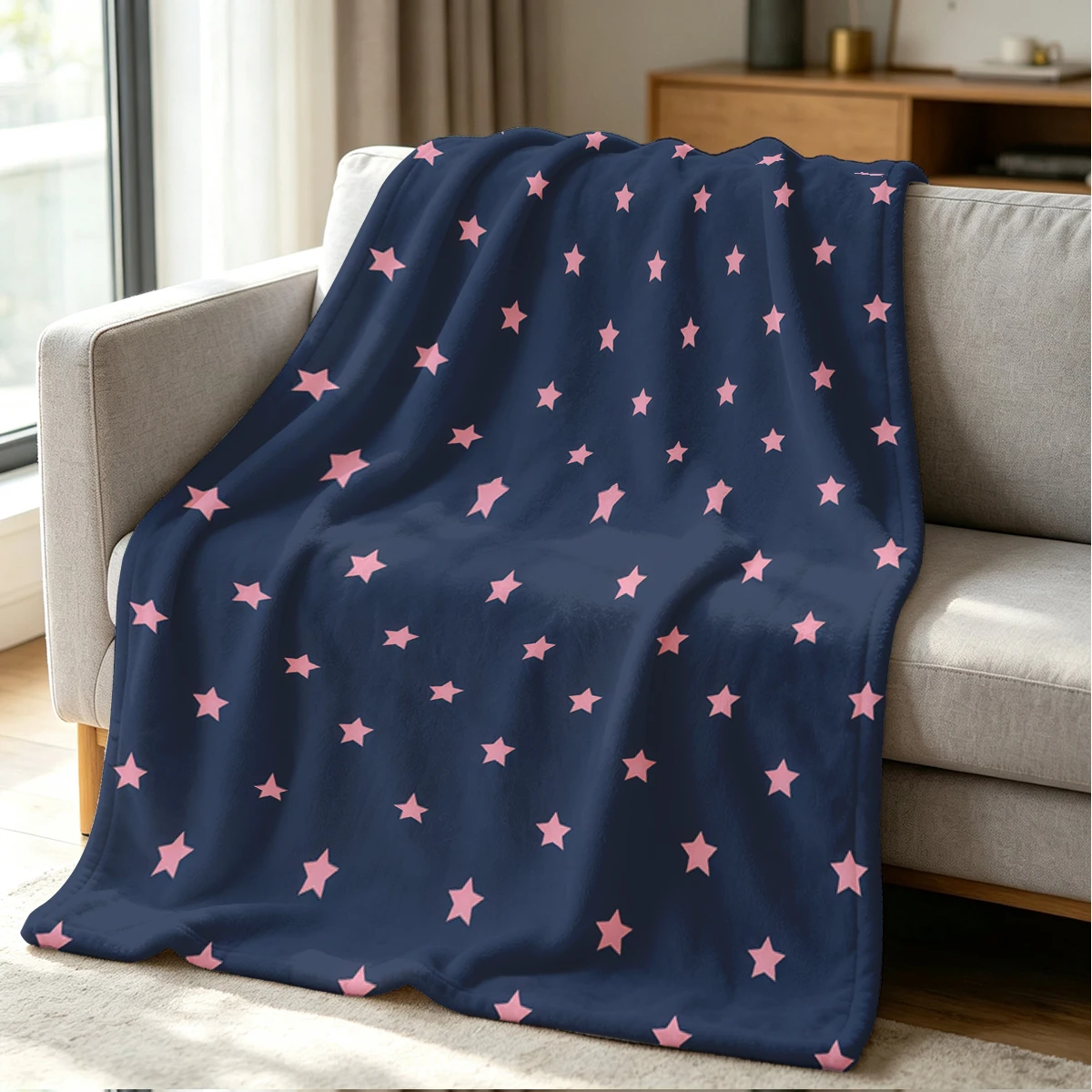 Navy Starfall Blanket Soft Cozy Throw for Sofa Bed Festive Holiday Decor Gift for Kids and Adults,Lightweight and Warm