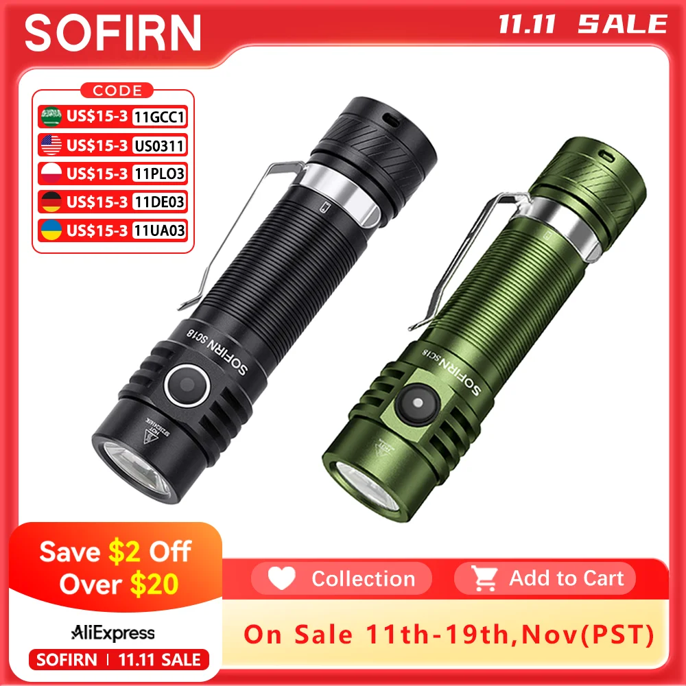 yZ[zSofirn-LEDd,dCWP[^[t,[dg[`,USB c,eBAAN[gY,18650,edc,sc18,sst40,18650