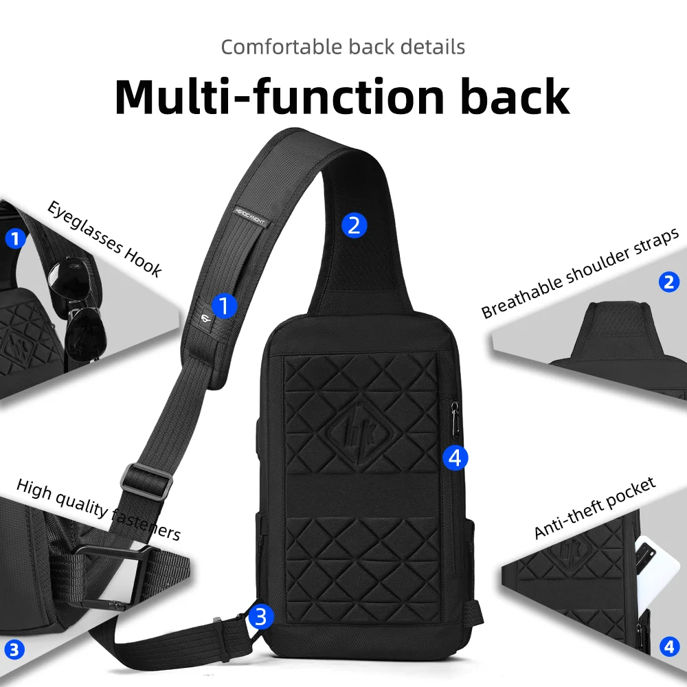 Heroic Knight Multifunction Crossbody Bag For Men USB Waterproof Chest Bag Short Trip Messenger Pack Fashion Sling Satchel Bags