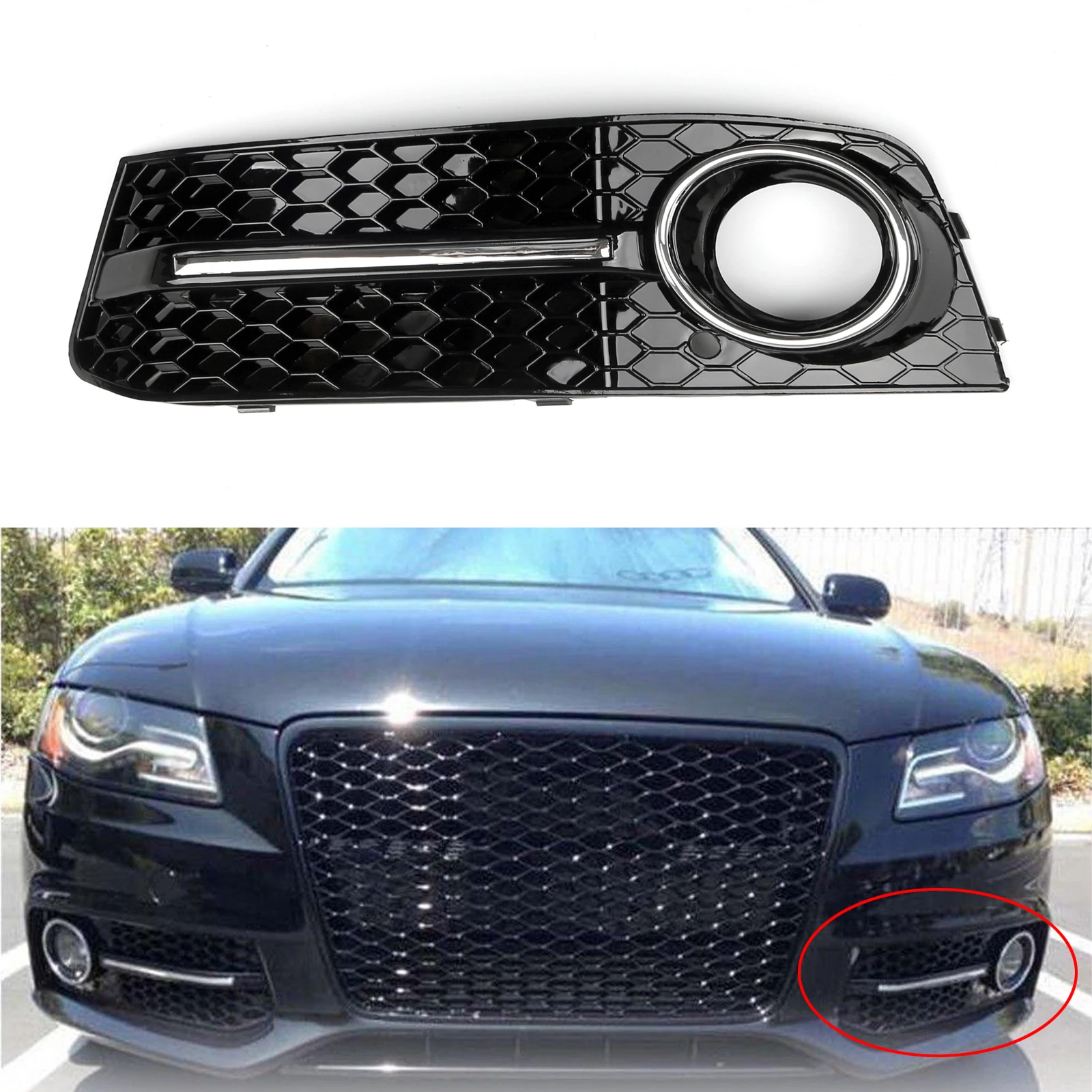 Artudatech LH Chrome Honey Comb Fog Light Cover Grille Grills For Audi A4 B8 2009-2012