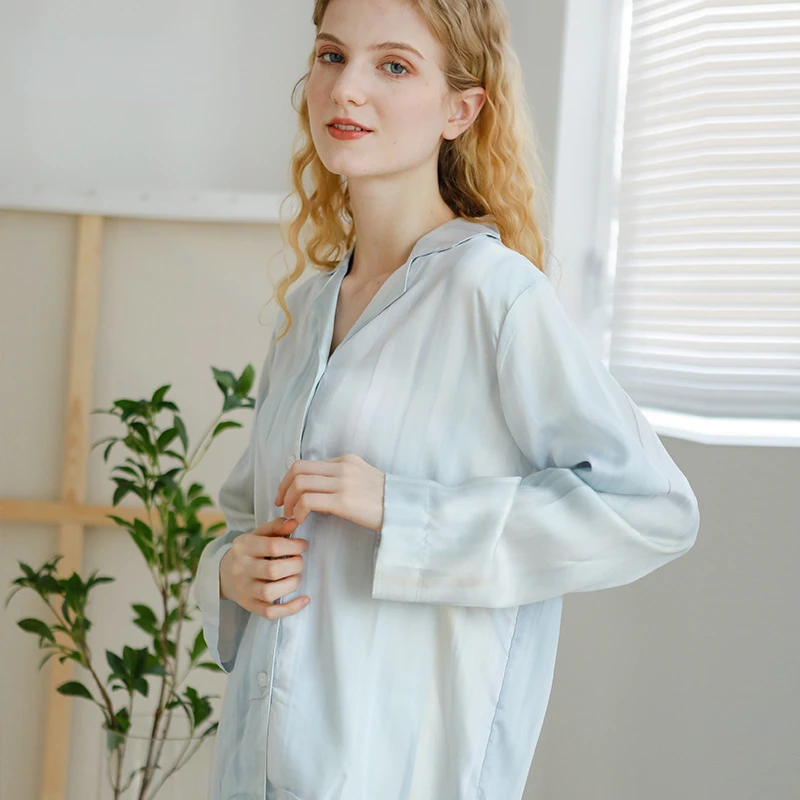 2023 Satin Fresh and Elegant Short Sleeve Long Pants Pajama Set Turn-down Collar Viscose Print Loungewear Women Sexy Sleepwear