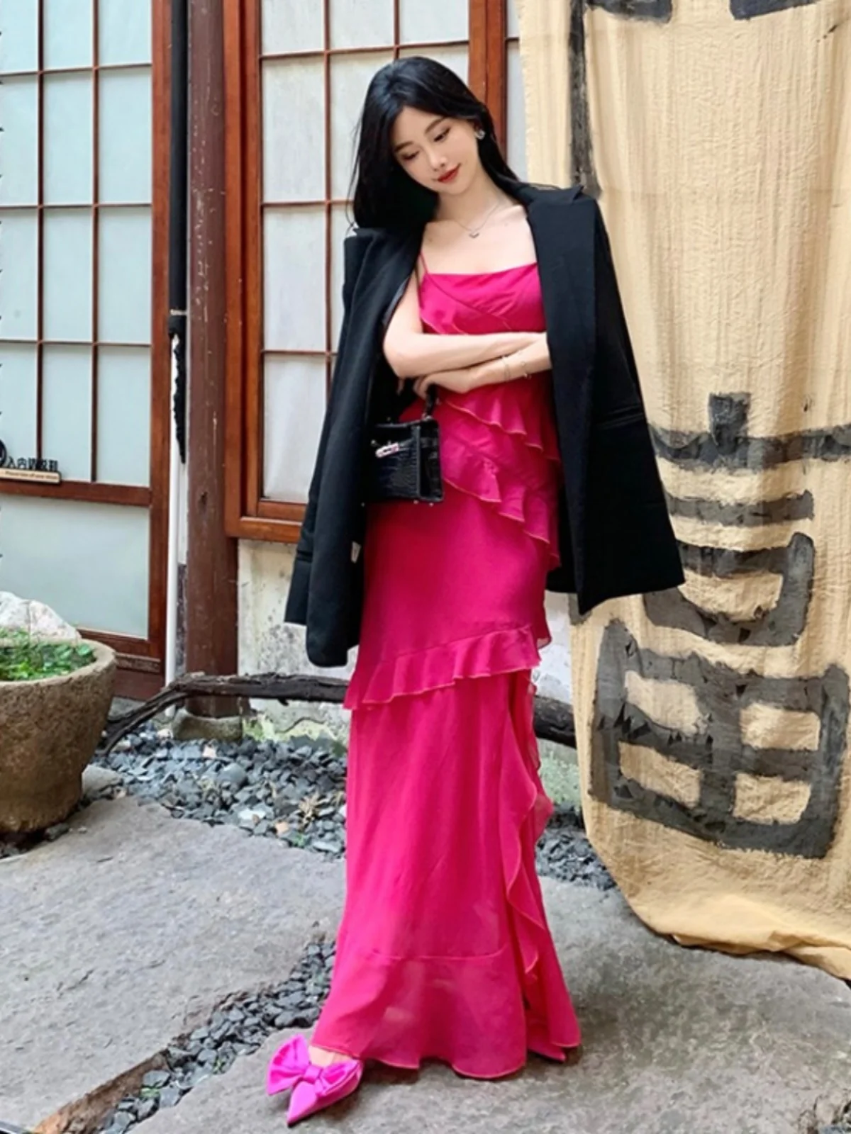 Dopne Vaion Dr Pink Strapl Dress Ele Saia de verão de poliéster de cintura alta para mulheres comemoração de aniversário