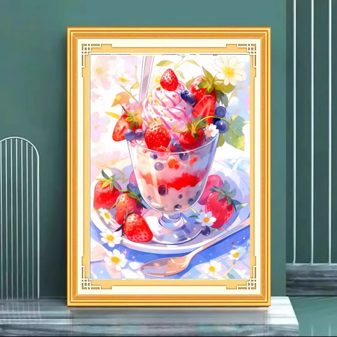 딸기 아이스크림 바느질 작업, DIY 크로스 스티치 세트, 전체 자수 키트, 인쇄 크로스 스티치, 홈 벽 장식, 14CT, 46X60cm, 신제품