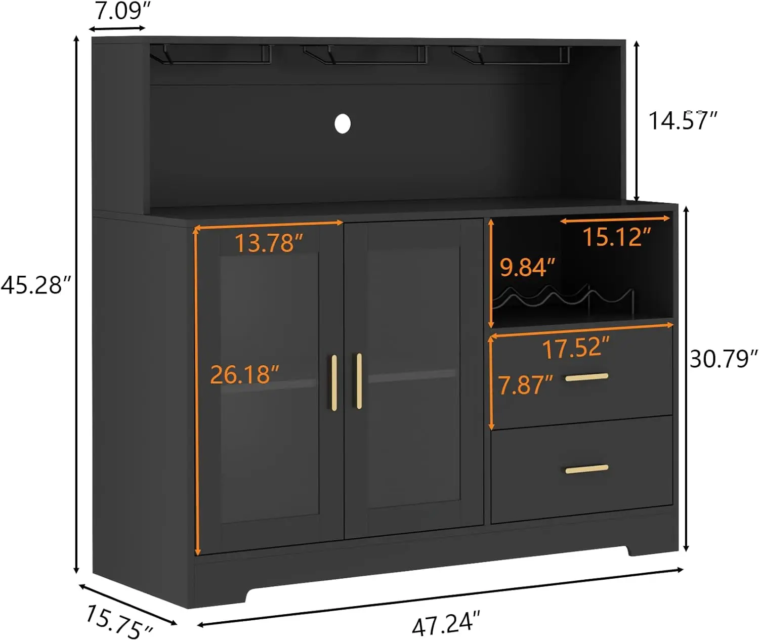 Wine Bar Cabinet com Luz LED, Home Coffee Cabinet com Wine and Glass Rack, Aparador Buffet de Cozinha