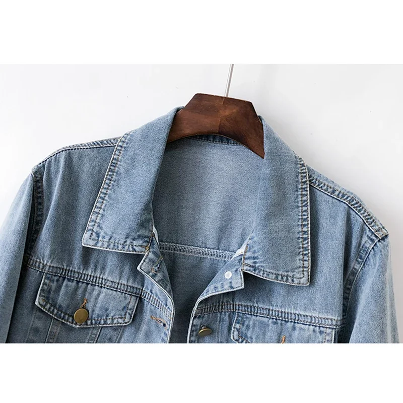 

Spring Summer Thin Denim Jacket Women Slim Short Cowboy Outerwear Vintage Blue Big Pocket Short Sleeve Jeans Jacket Coat Female