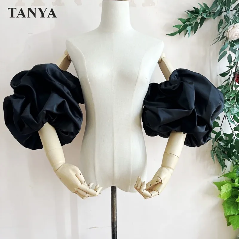 Detachable Short Satin Sleeves For Wedding Lovely White Black Puffy Sleeve Bridal Accessories Hot Fingerless Gloves Customize