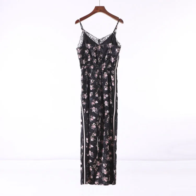 Elegancki damski letni komplet: szyfonowe spodnie z elastyczną talią i paskiem, kombinezon jednoczęściowy 6C078, do pracy, średni stan, proste nogawki.