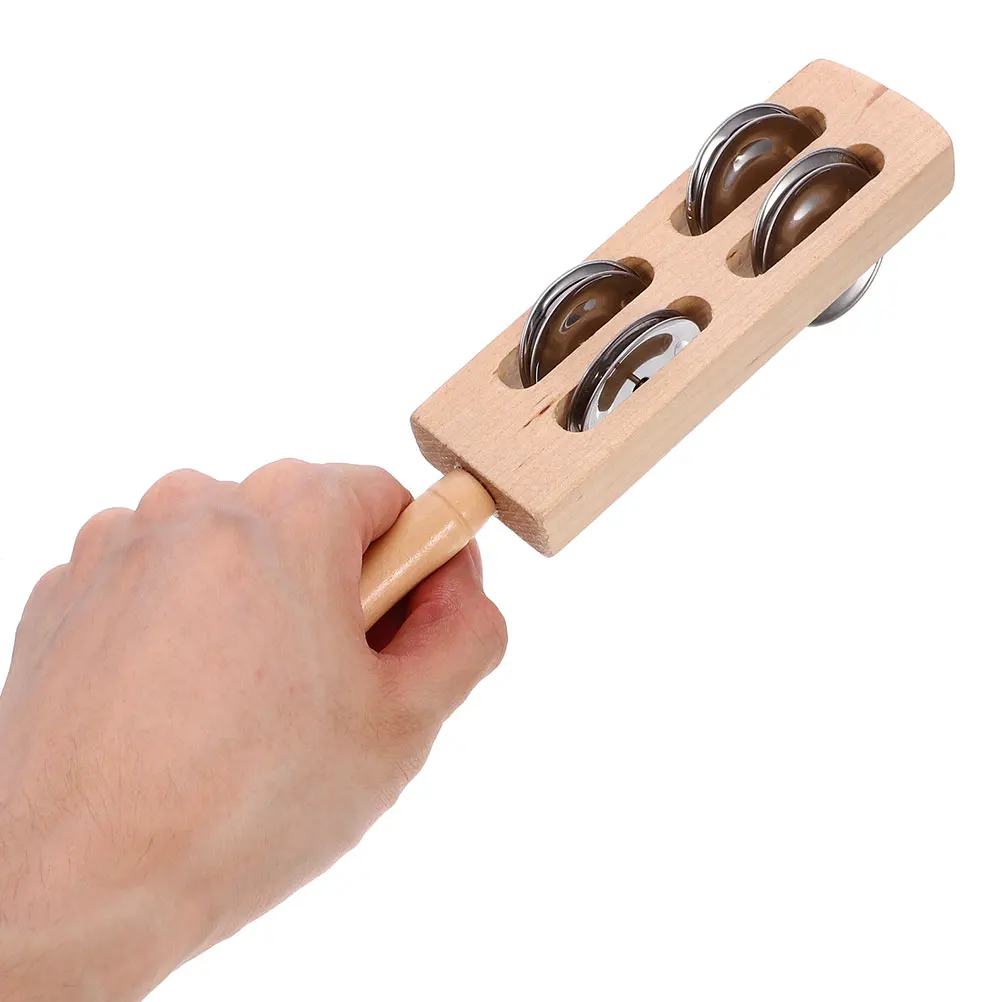 2pcs Kids Percussion Instrument Jingle Stick Bell Musical Learning Tambourine Portable Wood Metal Safe Play Infant