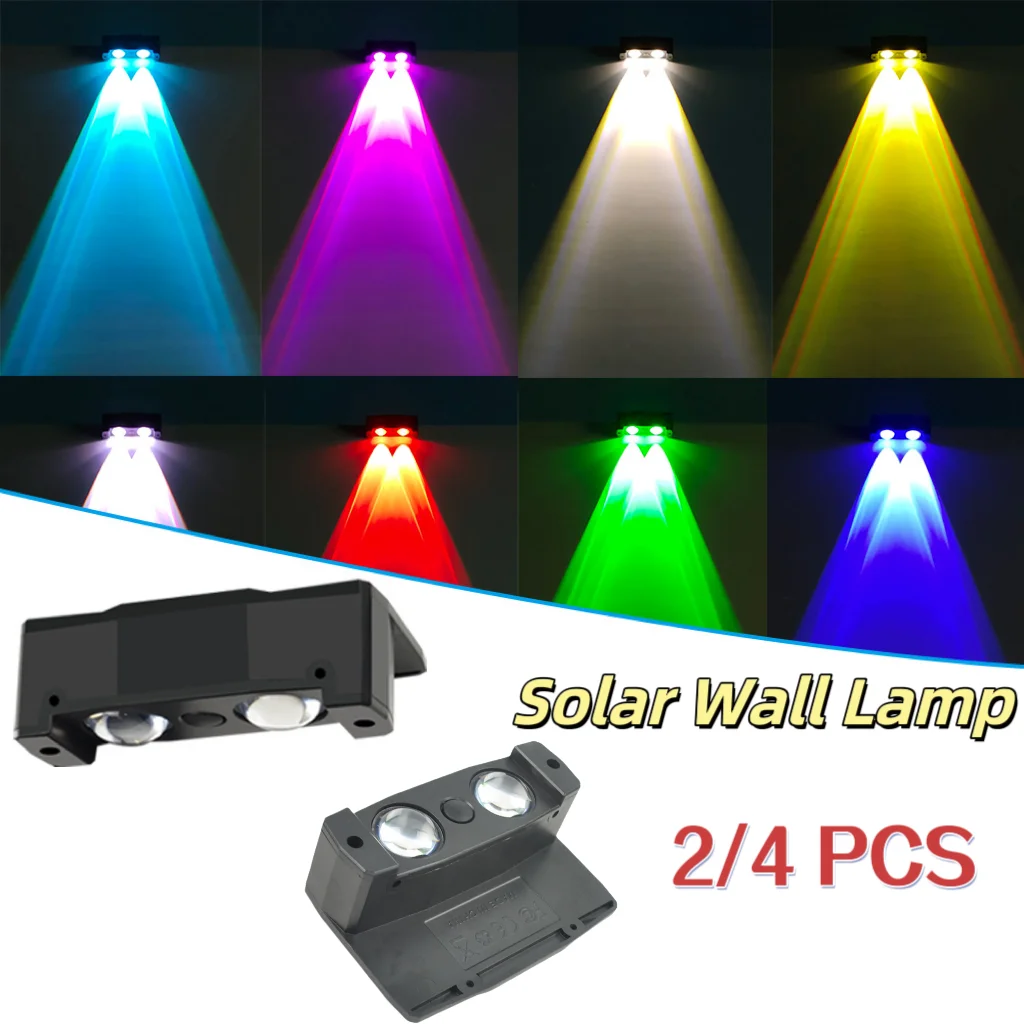 

2/4 шт. уличный солнечный настенный светильник 2 светодиодный прожектор водонепроницаемый многоцветный солнечный настенный светильник для патио, сада, балкона, крыльца, освещения