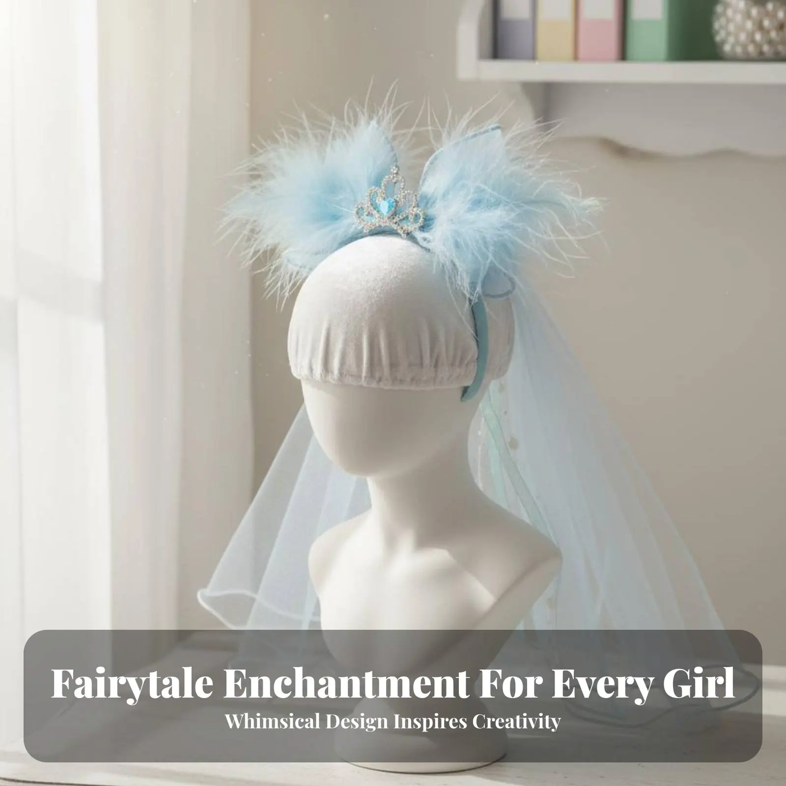 プリンセスリボンヘアファスナー-フェアリールック-チュールリボンヘアファスナー-クラウンフェザーバレッタ-エレガントなデザインのヘッドドレス-完璧なギフト