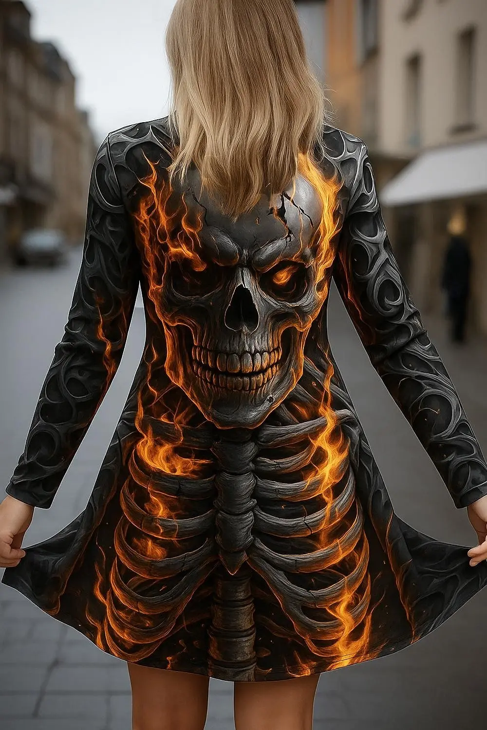 

Halloween Women's 3D Print Skull Long Sleeve Cardigan, Polyester Open Front, Lightweight Cover Up,Spring Autumn Casual Coat