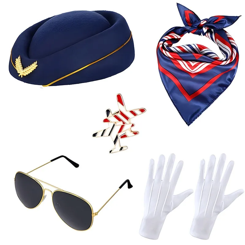 Conjunto de accesorios para disfraz de capitán de azafata de Halloween, bola de maquillaje, fiesta navideña, disfraz de juego de rol, accesorios de Cosplay