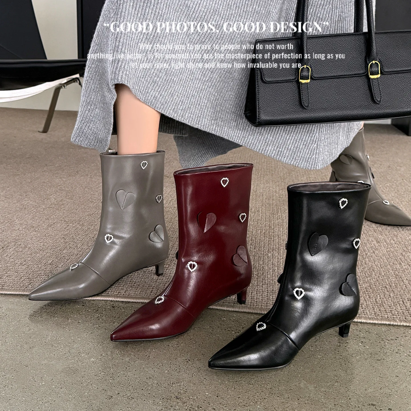 2026 new autumn winter women ankle boots natural leather 22-25cm split leather+fabric+pigskin pointed toe women short boots