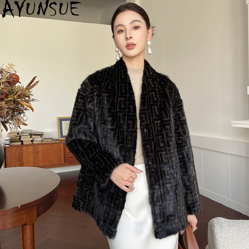 AYUNSUE manteau de fourrure de vison de luxe femmes manteaux de fourrure véritable pour femme nouveau dans les vêtements d'extérieur vestes d'hiver vêtements pour femmes 2025 Шуба Ж Jayacud