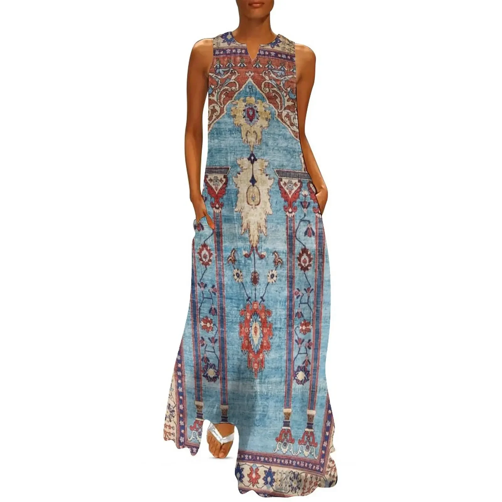 

Antique Persian Silk Rug Print Long Dress luxury dress party dresses woman Female clothing Dress