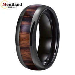 MenBand Vintage 8MM Leaf Veins Black Men Women Tungsten Carbide Wedding Band Ring Koa And Dark Red Wood Inlay Dome Comfort Fit