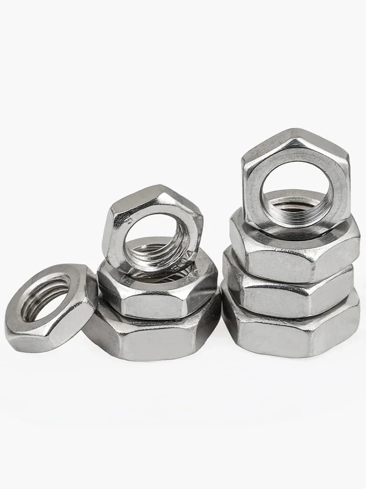 1/5/20/50pcs 304 Stainless Steel Nut Flat Thin    M3 M4 M5 M6 M8 M10 M12 M16 M20 M24 M27 M30 M33 M36 M39