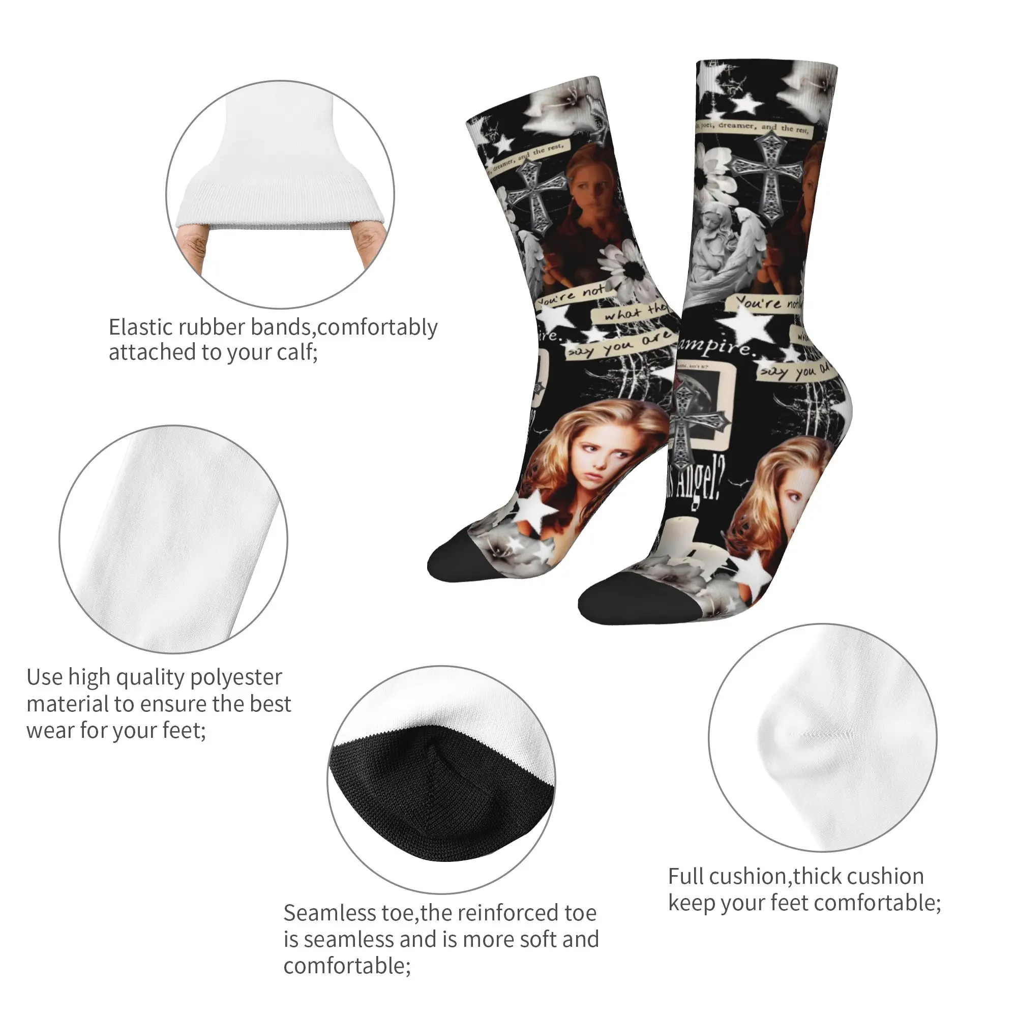 Happy Funny Men's Socks Harajuku Buffy the Vampire Slayer Sock Horror Movie High Quality Women Socks Spring Summer Autumn Winter
