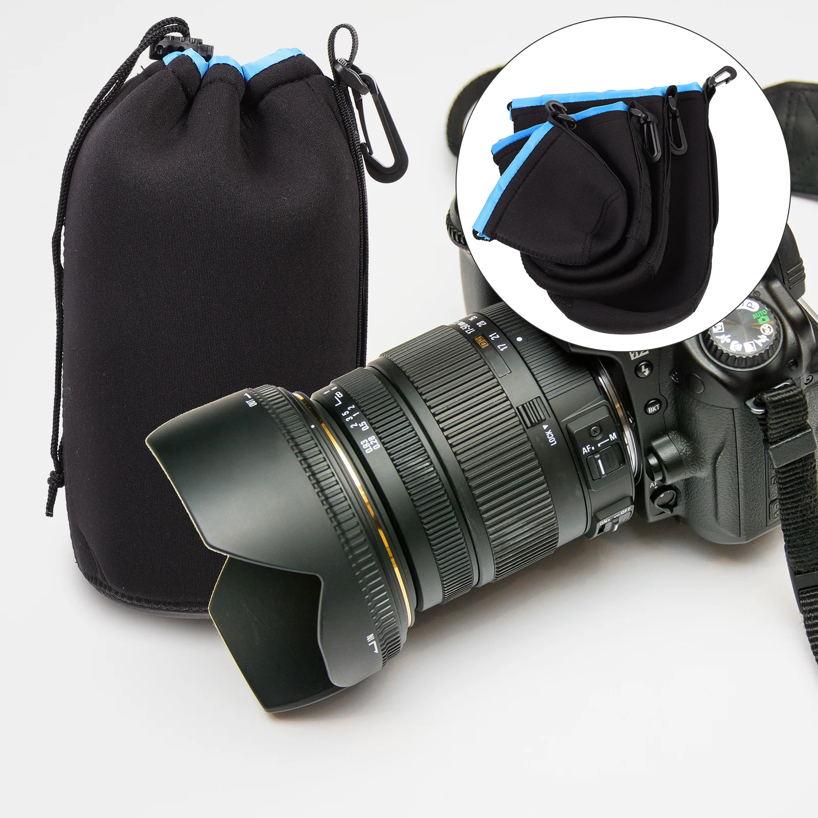 

4pcs Neoprene Lens Pouch Camera Lens Bag for DSLR Mirrorless Travel Outdoor Protection Case Drawstring Design Scratchproof