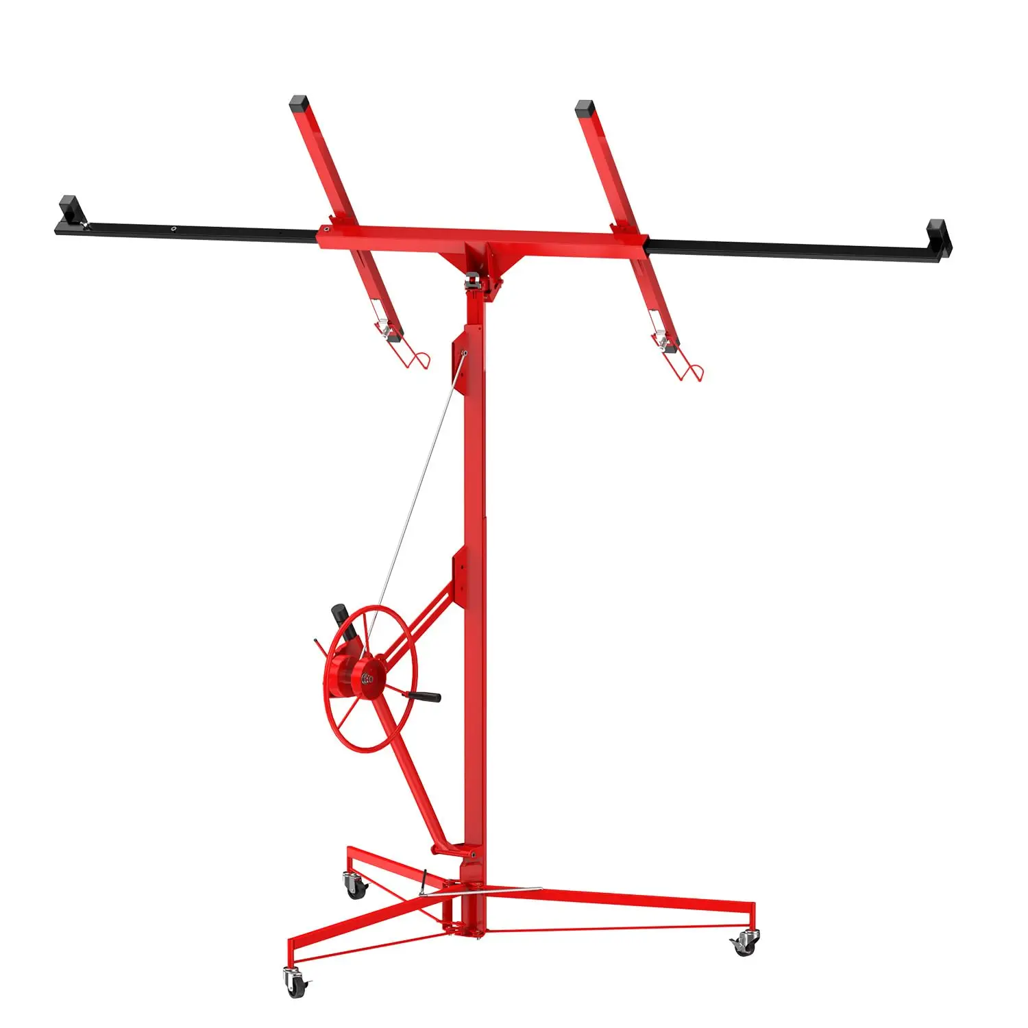 16FT Heavy-Duty Drywall Lift – Sheetrock Panel Hoist Jack with 150 lbs Capacity, 360° Adjustable Telescopic Arm, 3 Lockable Wheels – Rolling Lifting Tool for Ceiling & Wall Installation