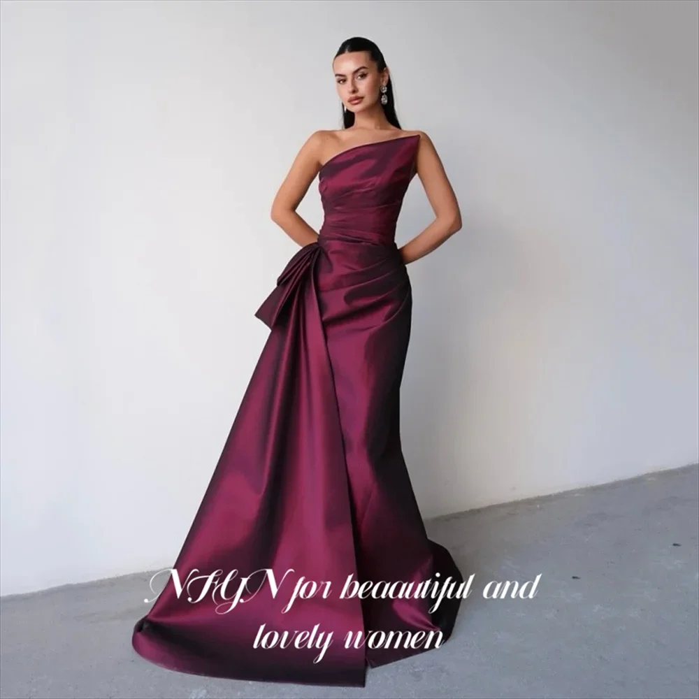 NFYN Burgundy Evening Dress Satin Mermaid Prom Dresses Draped Party Formal Gown Sleeveless robe de bal for Woman Customized image 2