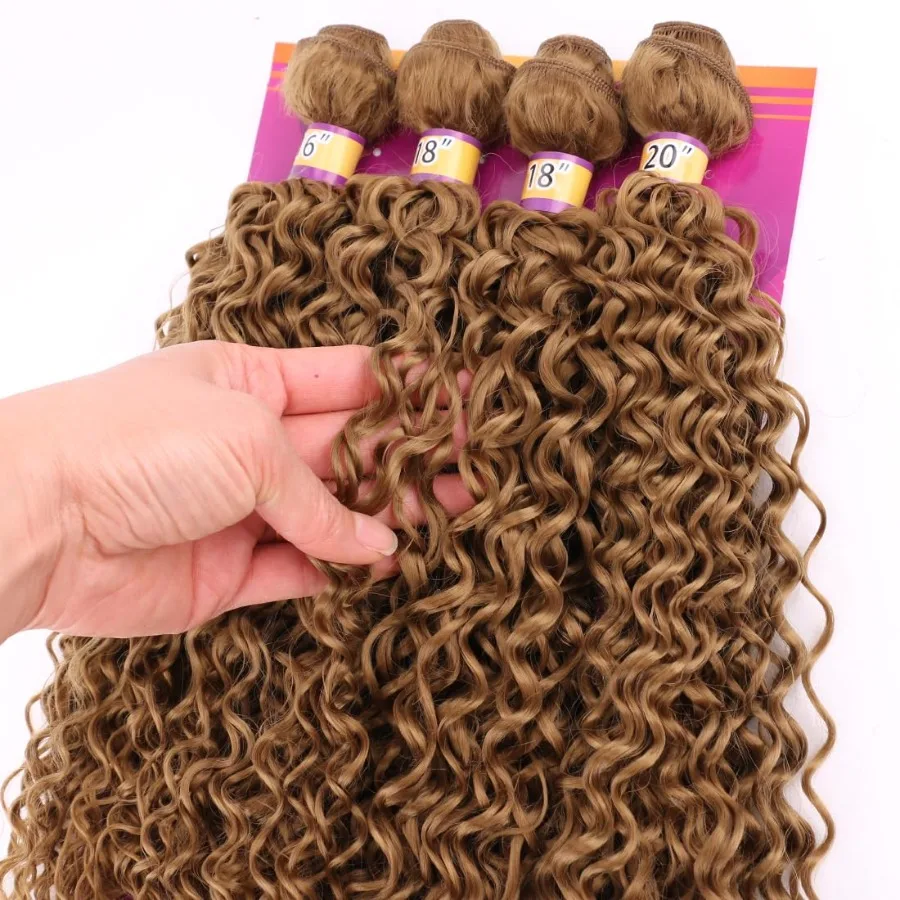 تسليط الضوء على العسل شقراء الأفرو غريب مجعد الشعر الاصطناعية نسج 4 حزم 16 18 18 20 بوصة جيري الضفيرة الاصطناعية لحمة شعر ملحقات