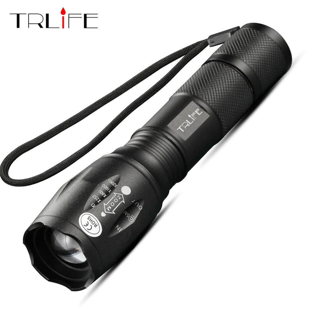 

8000LM Portable LED Flashlight T6/L2 LED Torch Tactical Waterproof Zoom Self Defense Light 5 Mode for Camping Fishing Use 18650