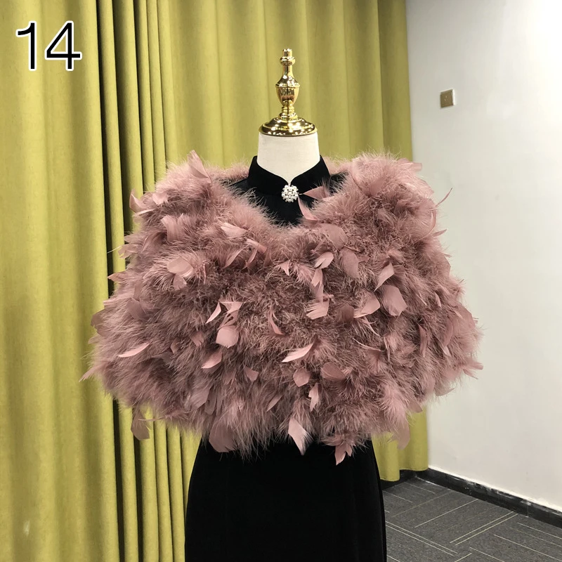 Real Ostrich Feather Wedding Shawl Women Winter Fur Wrap Cape Scarf Fluffy Feather Bridal Shrug Party Stoles Bride Cape Cloak