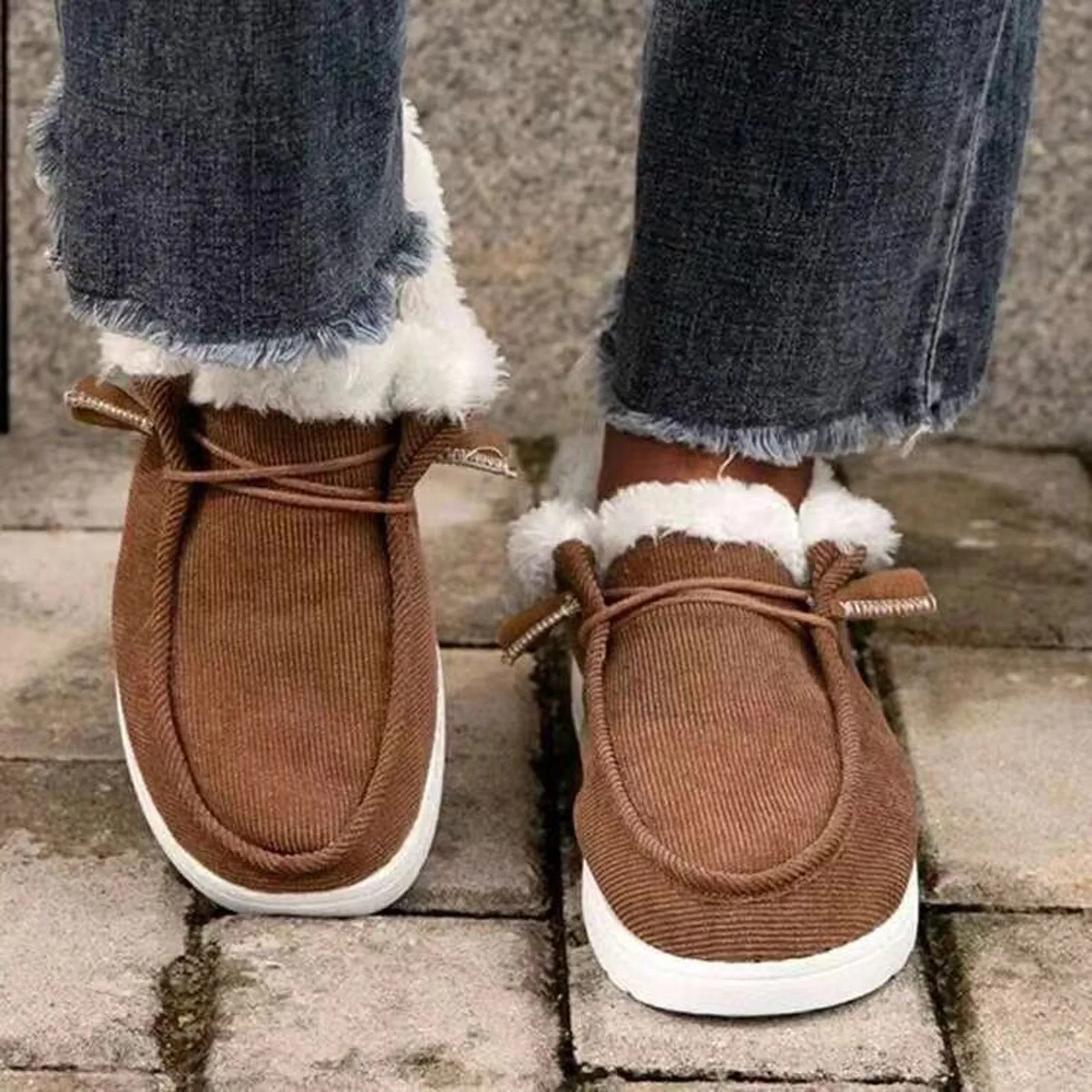 Warm Fur Lining Shoes Women Winter Slip On Lined Shoes Women Loafers Casual Flat Booties Comfortable Outdoor Walking Footwear T1