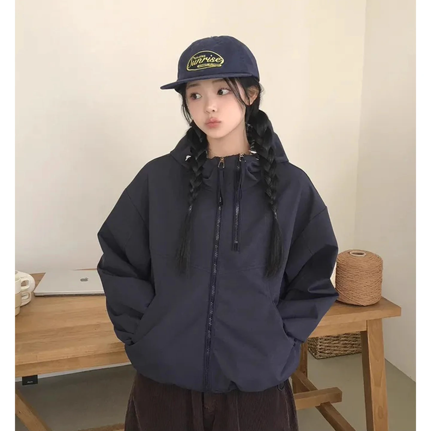 الرجعية منقوشة لصق ort Jaet المرأة فضفاضة عادية طويلة Sve قمة الخريف جديد Sle مادة القطن Faion ملابس خارجية #4