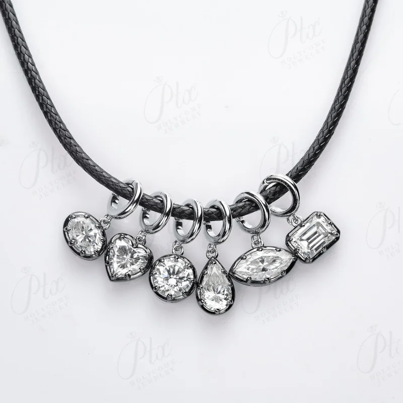 Pendants Necklaces Heart Oval Cut Moissanite Ruby Sapphire Emerald 925 Sterling Silver Elegant Matching Set Holycome Jewelry