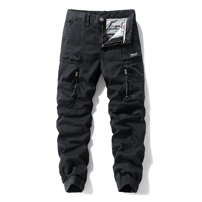 

Мужские хлопковые рабочие брюки, осенние уличные повседневные брюки с несколькими карманами, универсальные модные зауженные брюки High Street