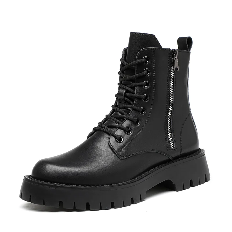 England style men casual platform boots black trendy genuine leather shoes stage nightclub high boot cool long motorcycle botas