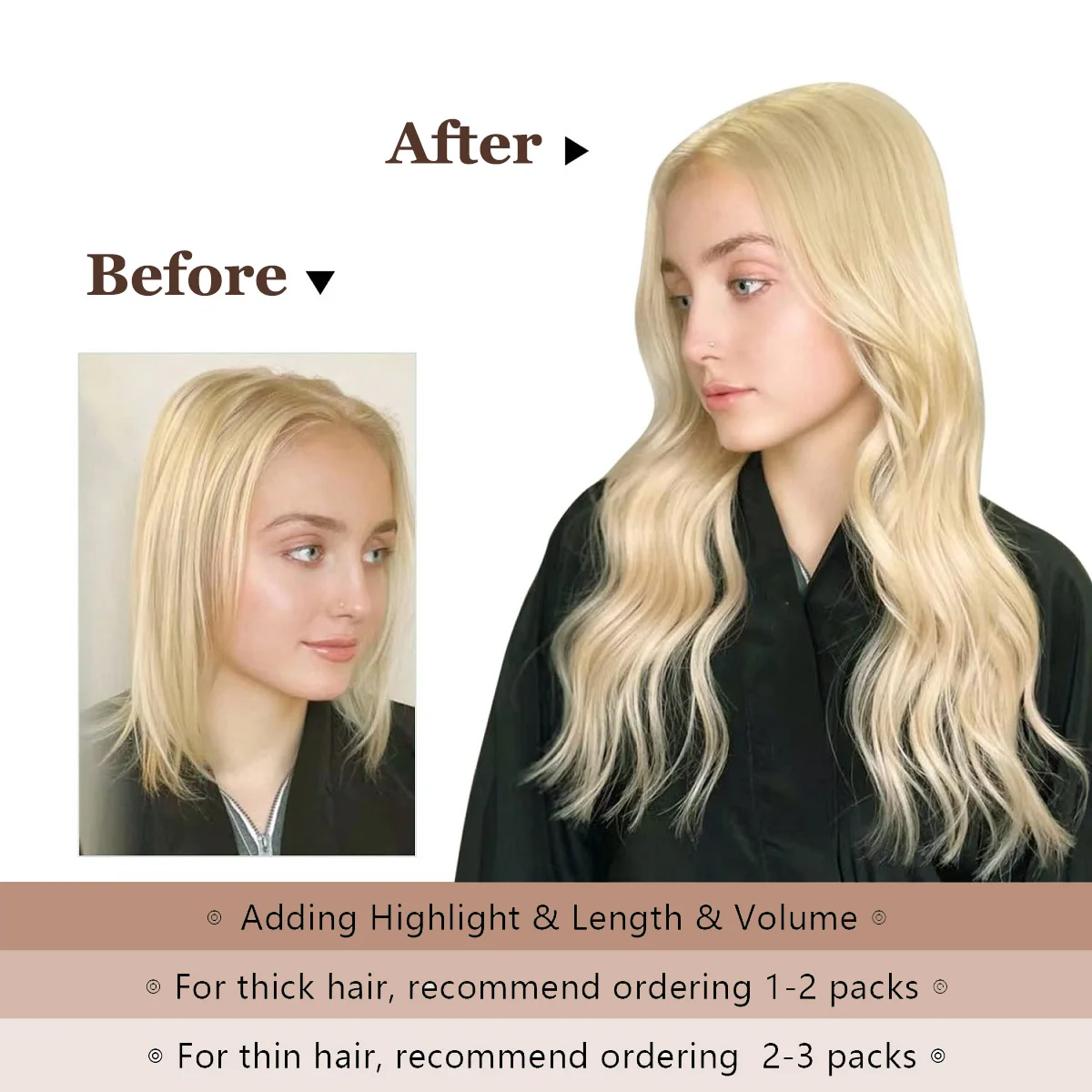 20Pcs Tape-In Hair Extensions 100% Real Remy Human Hair 50g Highlight Bleached Blonde 613 Color for Women Add Hair Length&Volume