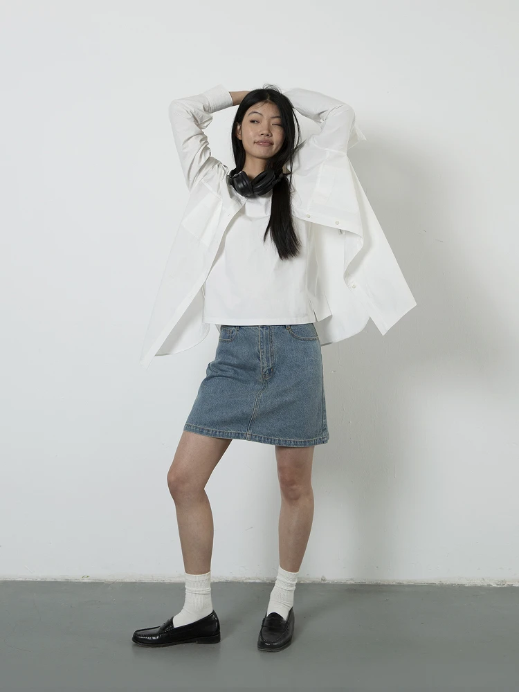 

Юбка джинсовая JATPIT с высокой талией, А-силуэт, оригинальный дизайн, однотонная, приталенная, из хлопка, повседневная, для женщин