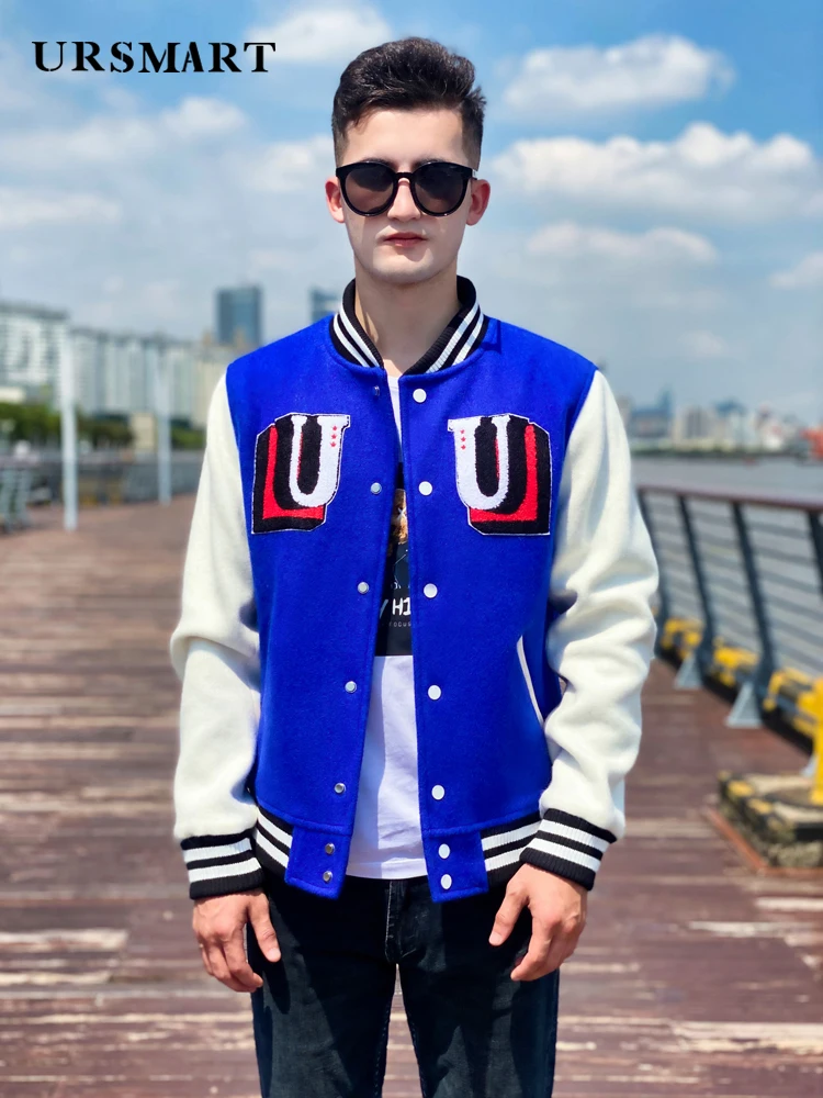 Men's leather sleeves of baseball suit Fashionable British academic style       Fleece Jackets Thickened warm autumn and winter