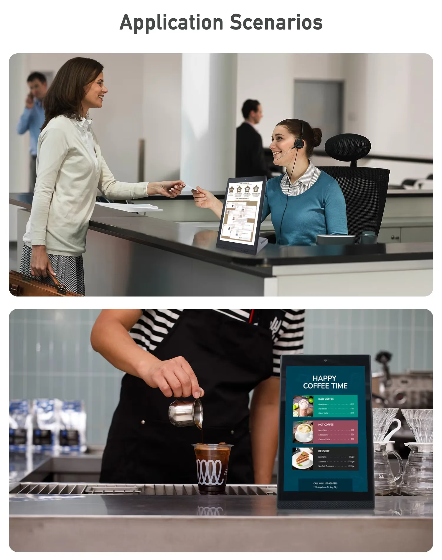 新品のL字型10.1インチAndroidデスクトップタブレットタッチスクリーンディスプレイ、レストランメニュー、モバイルPOS注文システム。