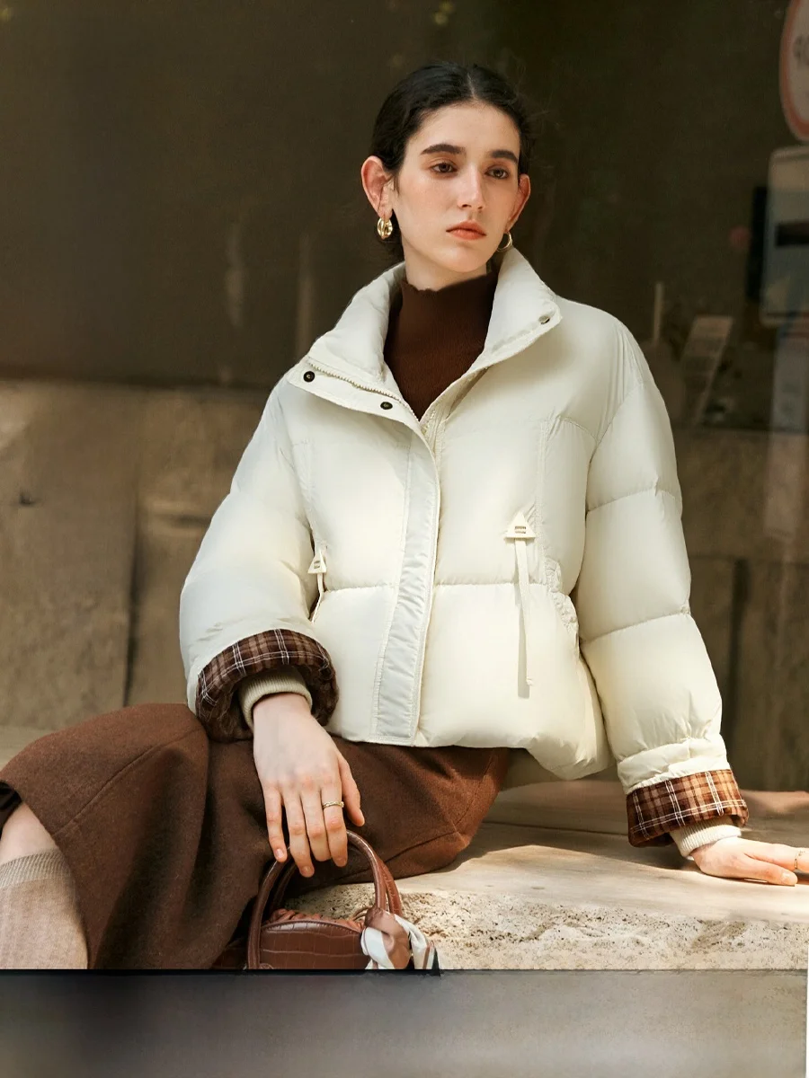 

Зимняя куртка OLrain: пуховик в клетку с воротником-стойкой, дизайнерский крой, 90% пуха, теплая, для повседневной носки, женская верхняя одежда