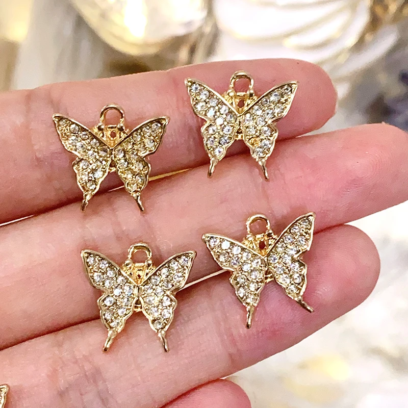 10pcs Mini Zircon Butterfly Earring Charms Sweet Earring Bracelet Necklace Pendants Accessory Diy Alloy Jewelry Make