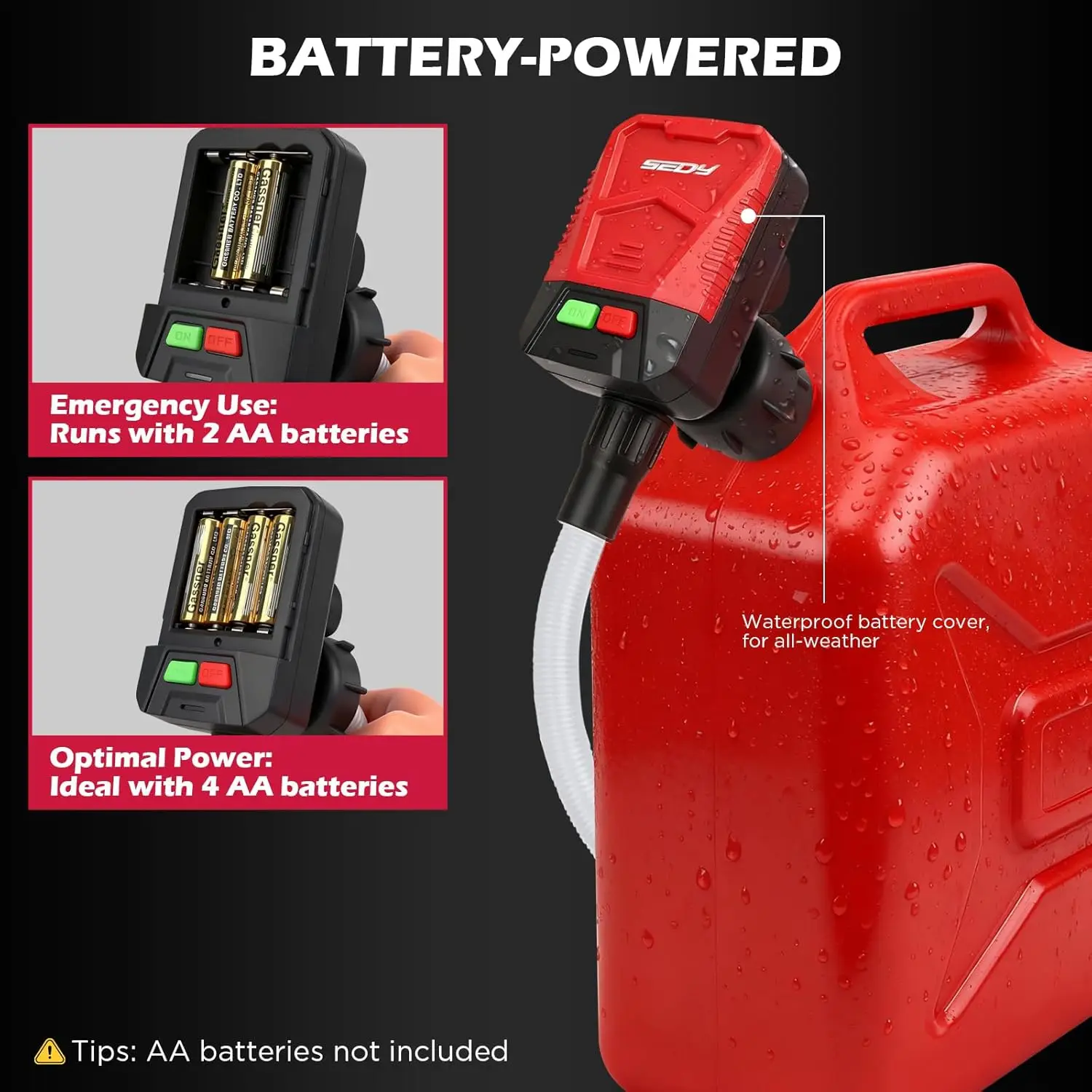 Automatic Fuel Transfer Pump with Auto-Stop Sensor, 3.2 GPM Flow Rate, Battery Operated for Gasoline, Diesel, Oil