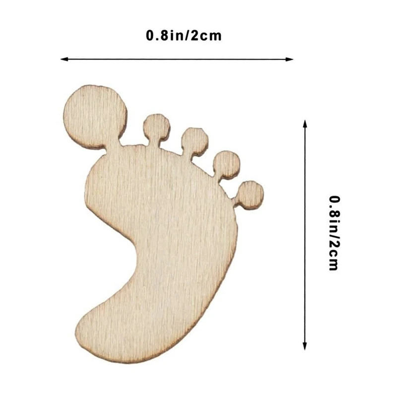 100pcs 17x20mm Natural Foot Shaped Wooden Chips Embellishments DIY Crafts Toppers Baby Shower Decorations Confetti