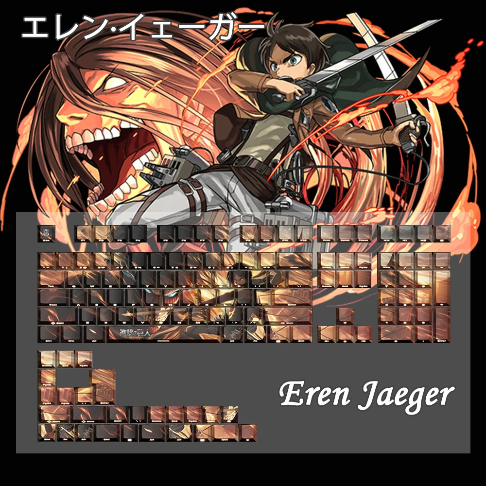 Eren Yeager Keycap ATTACK ON TITAN ISO/ANSI Layout Key caps Five Face Dye Sublimation PBT Cherry Profile Side Engraving Keycaps