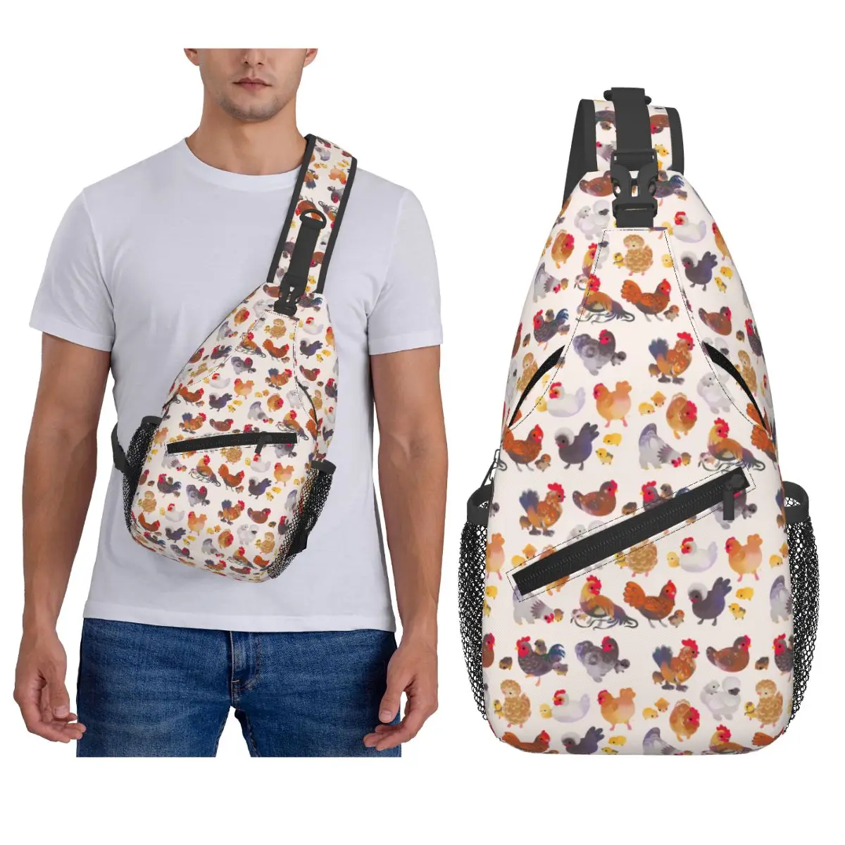 

Chicken And Chick - Pastel Chest Bag Men Sling Crossbody Backpack Chest Bag Travel Hiking Daypack Shoulder Bag