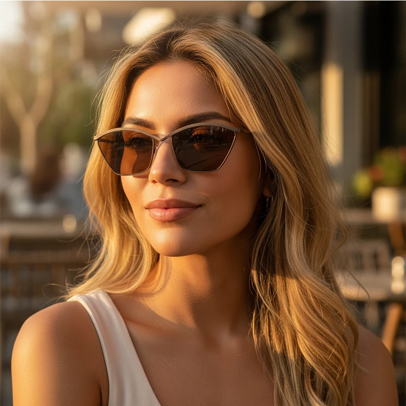 Nuevas gafas de sol de moda con montura metálica Retro de ojo de gato, gafas de sol resistentes a los rayos UV de alta gama para hombres y mujeres 2508