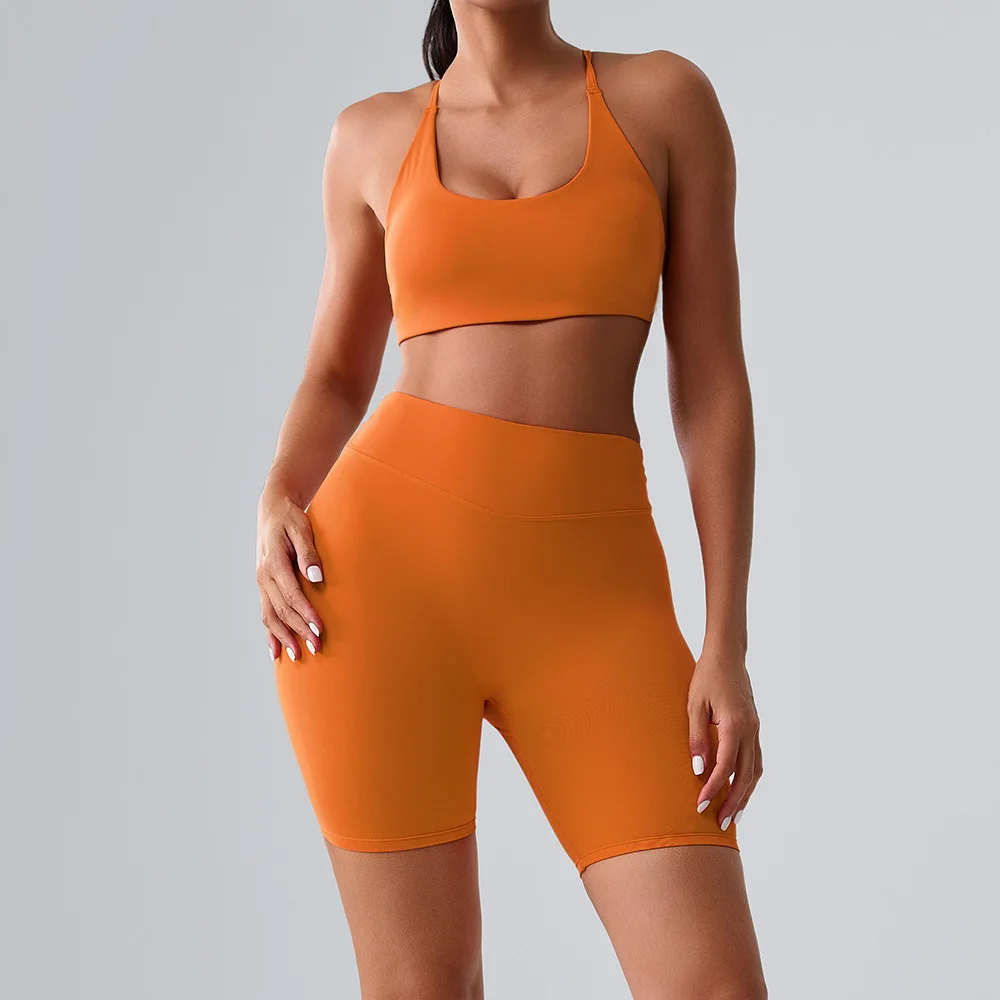 Women's Seamless Yoga Set Summer Sports Bra Vest Breathable Quick-Dry Gym Running Fitness Suit Workout Outfit Sportswear