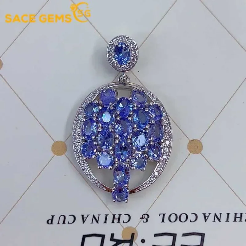 

SACE GEMS Luxury Pendant for Women 925 Sterling Silver 3*4mm Natual Tanzanite Pendant Necklace Wedding Party Fine Jewelry Gifts