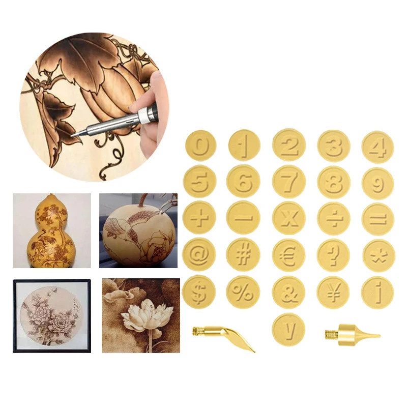 O50 56Pcs Wood Burning Tip Set Letter Wood Burning Tool Including Alphabet Number Symbol Durable Brass Alphabet Number Template